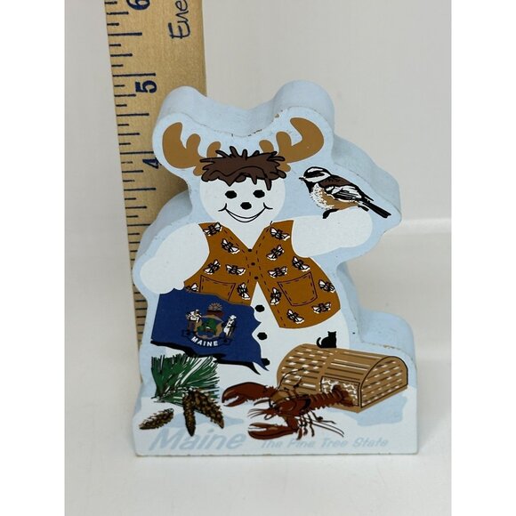 VTG The Cat’s Meow 2003 Maine Snowman Wooden Village Display Lobster Moose 4"x5" - Picture 7 of 8